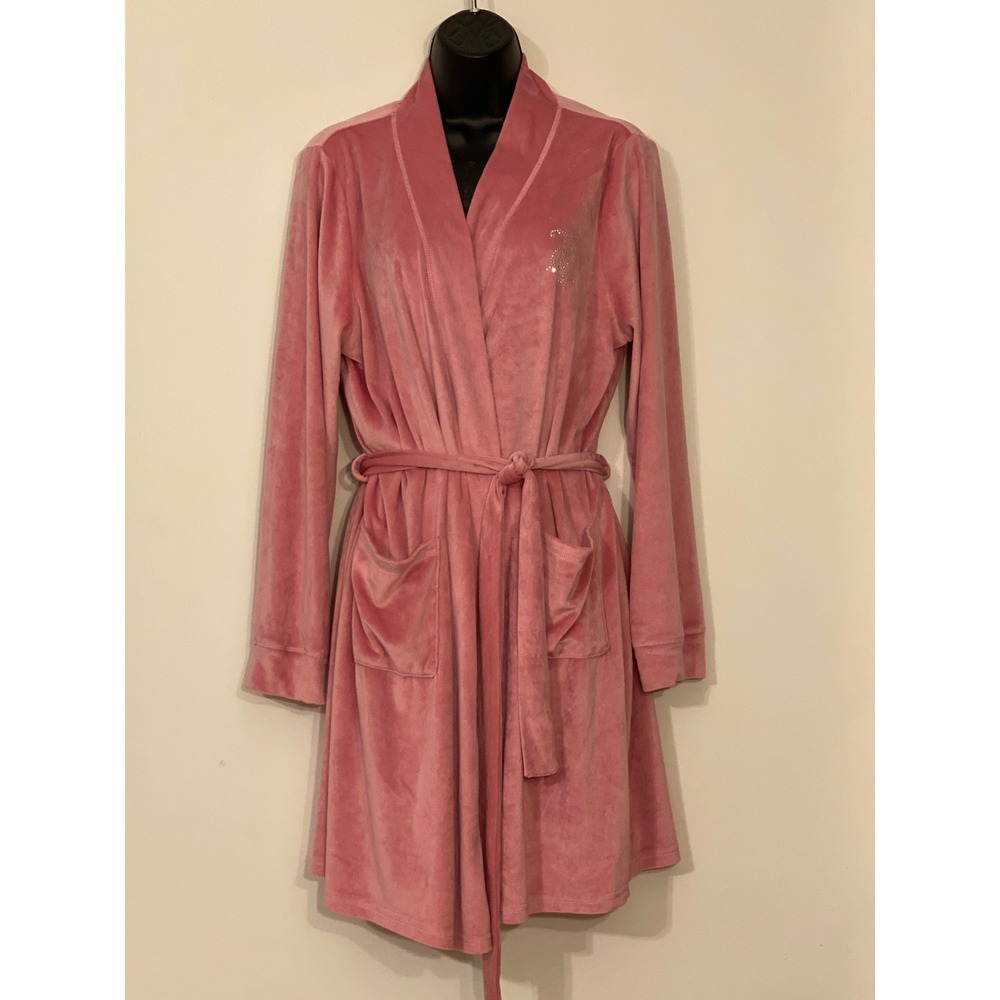 Juicy Couture Pink Velour Rhinestone Logo Robe Sleepwear 9136-47 S/M